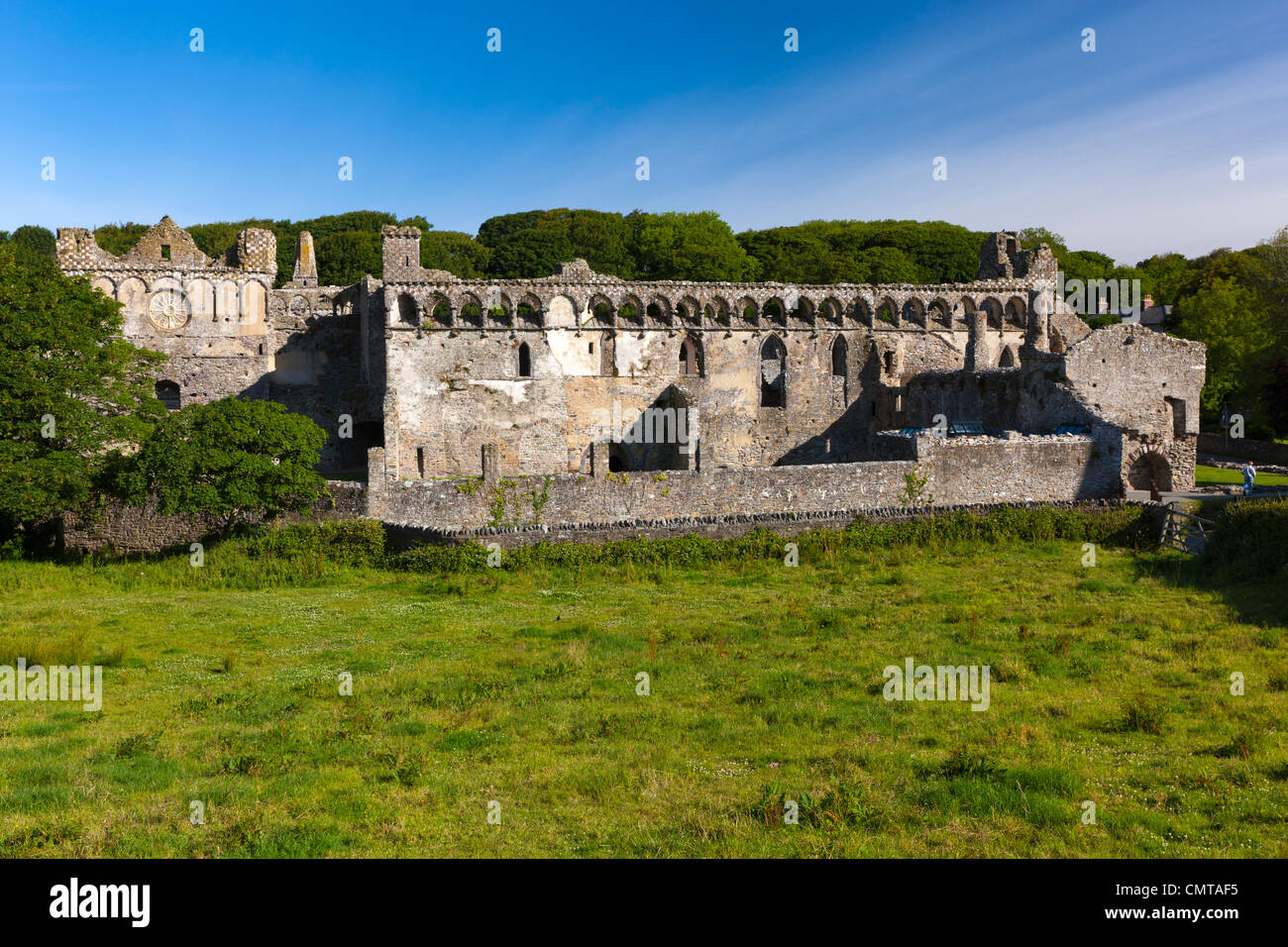 La rovina del palazzo vescovile, St. David's, Pembrokeshire, Wales, Regno Unito, Europa Foto Stock