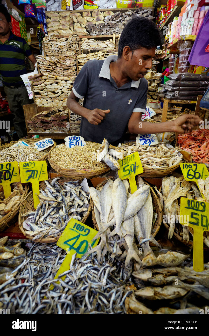 Sri Lanka - Nuwara Eliya, provincia di Kandy, essiccato e pesce salato al mercato Foto Stock