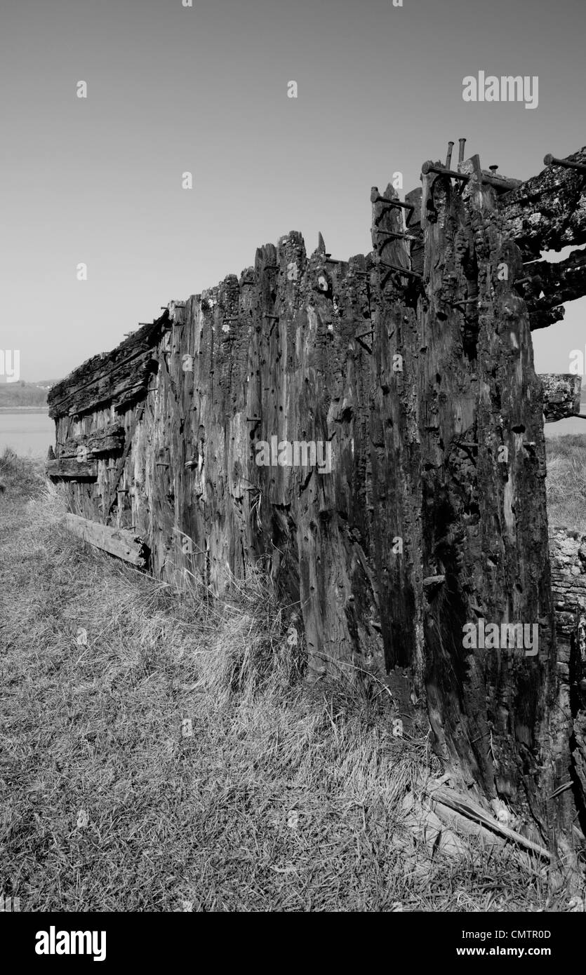 Chiatte distrutto nei pressi del villaggio di Purton Gloucestershire, sulle rive del fiume Severn Foto Stock