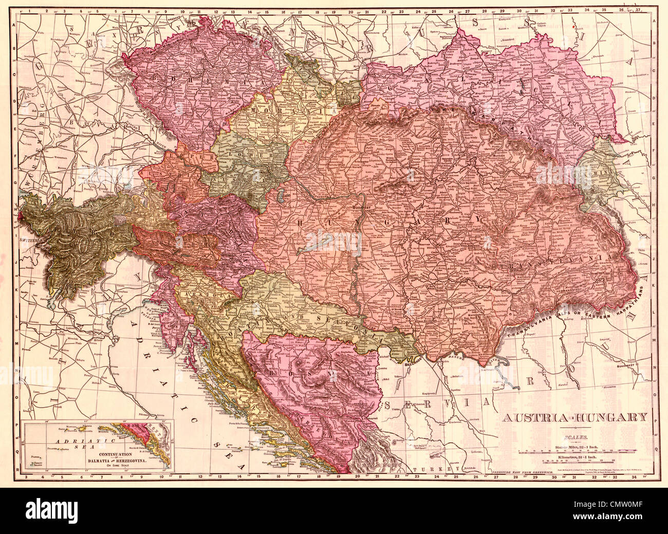 Tasca indicizzato mappa di Austria-Ungheria. circa 1906 Foto Stock