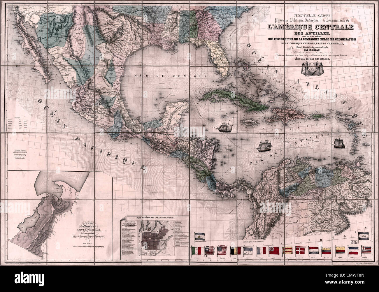 Mappa di America Centrale e dei Caraibi, circa 1900 Foto Stock