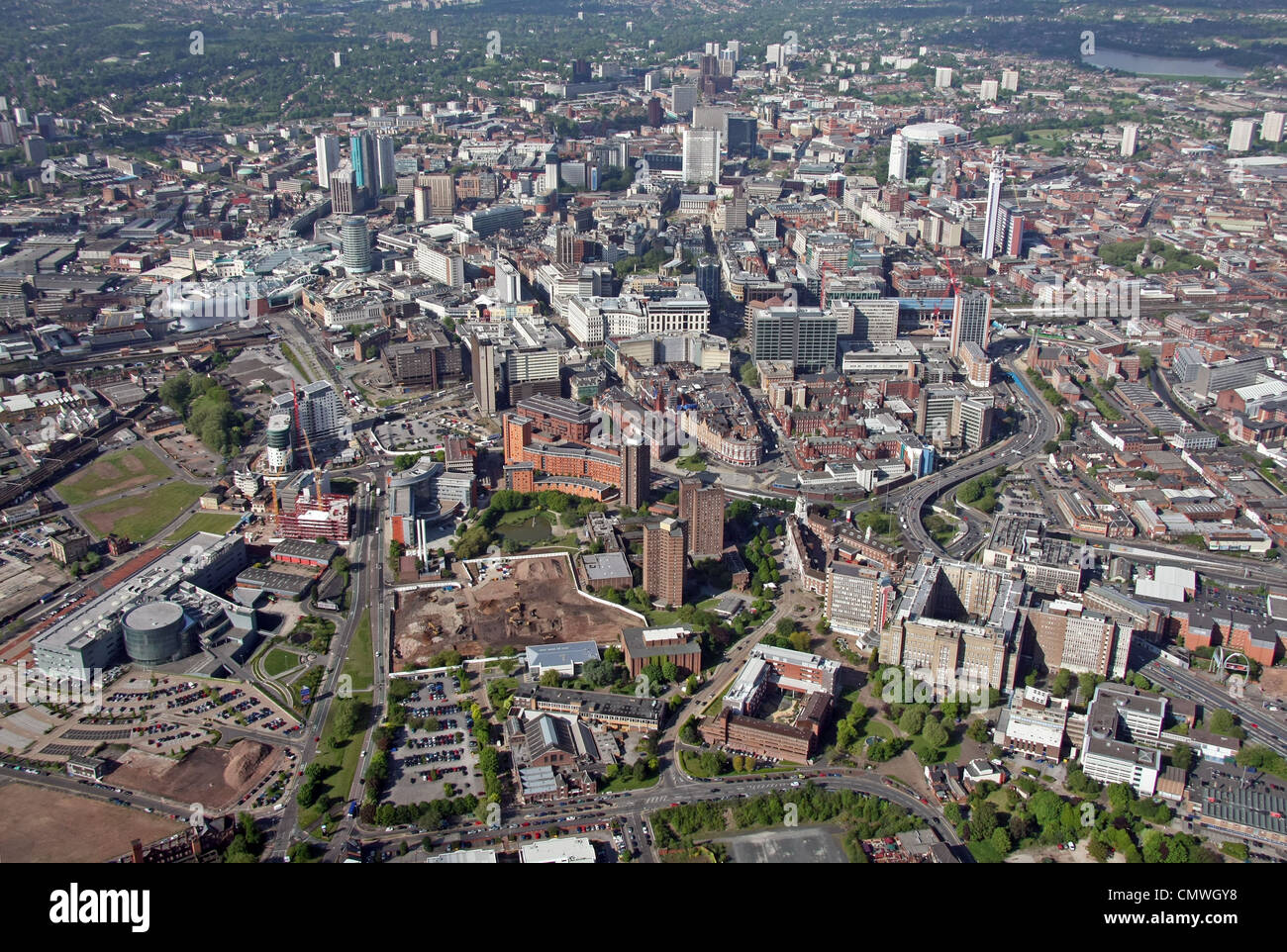 Vista aerea della Aston University e il centro della città di Birmingham Foto Stock