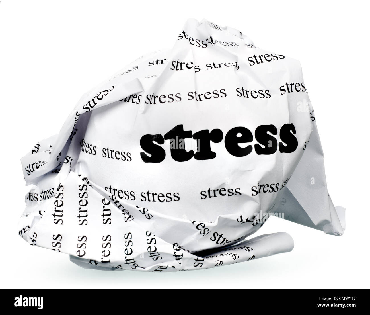 Palla di carta con il testo ' ' di stress e percorso di clipping su sfondo bianco Foto Stock
