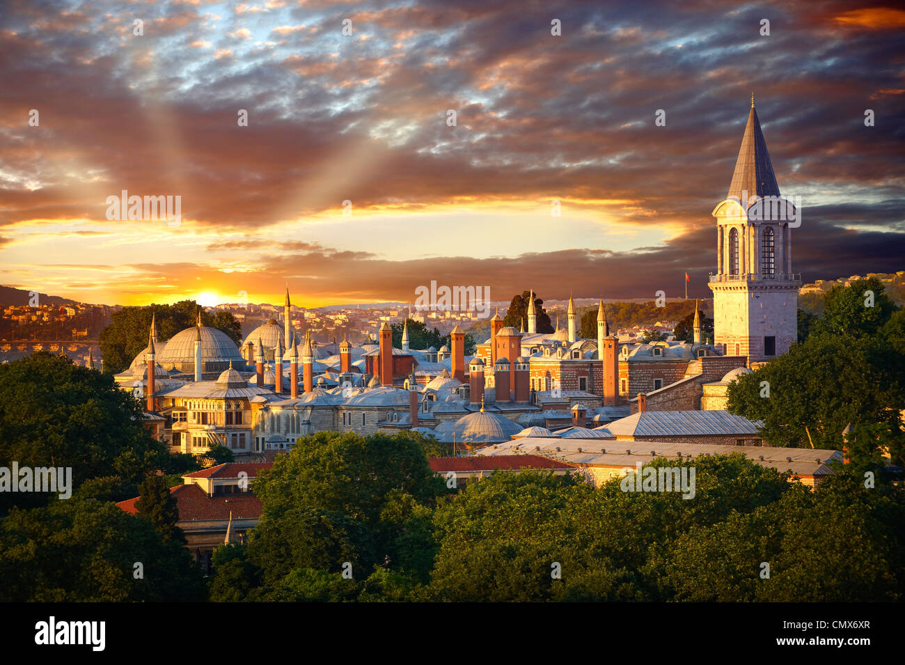 Sultani Topkapi Palace al tramonto, Istanbul, Turchia Foto Stock