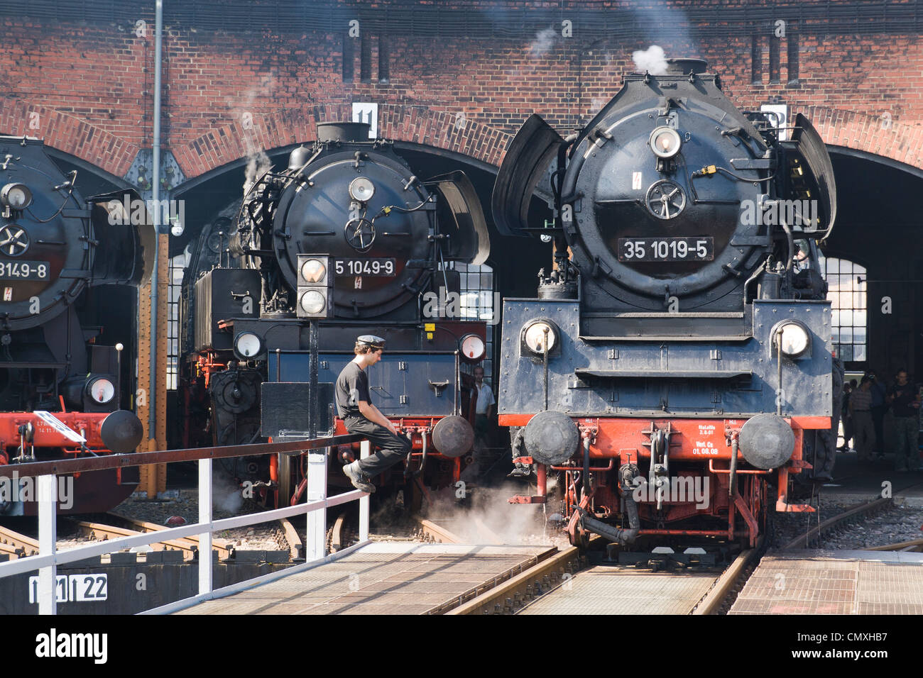 Tedesco di locomotive a vapore a vapore Hilbersdorf capannone vicino a Chemnitz, Germania Foto Stock