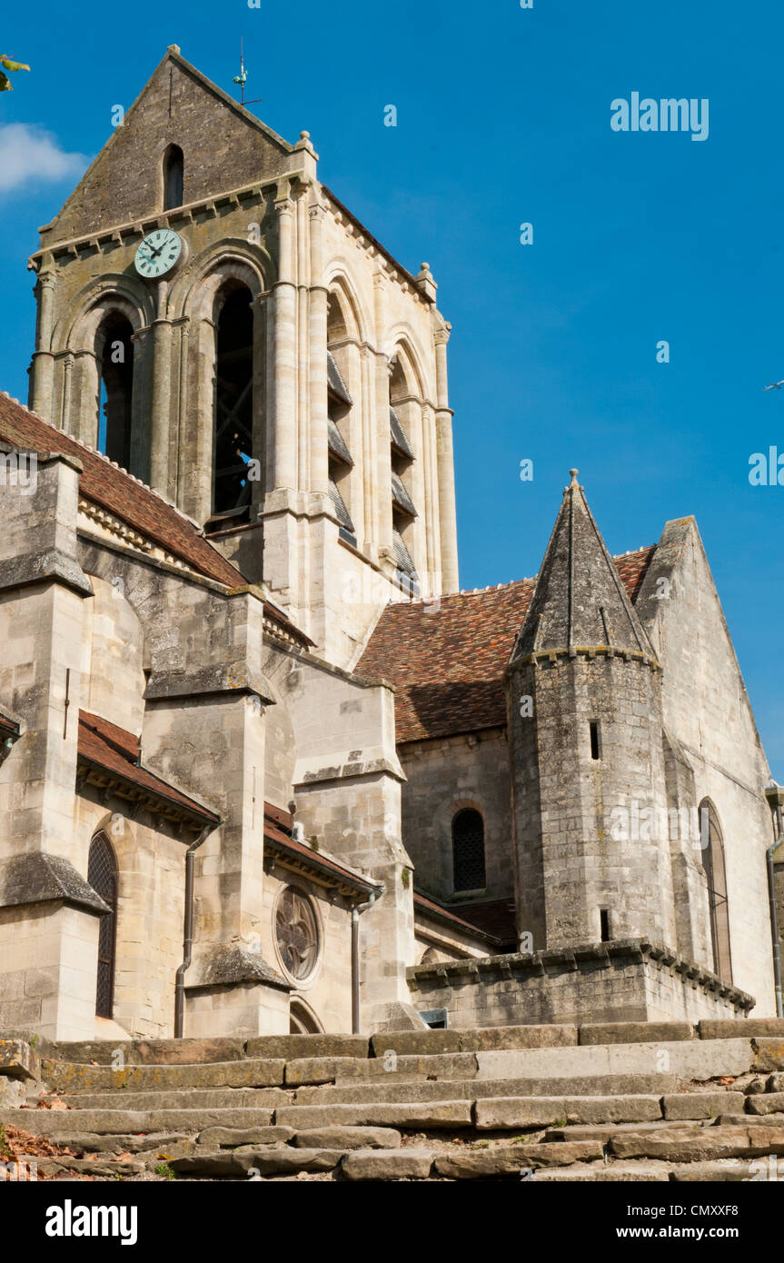 Auvers-sur-Oise Chiesa, Val d'Oise, Francia, Europa Foto Stock