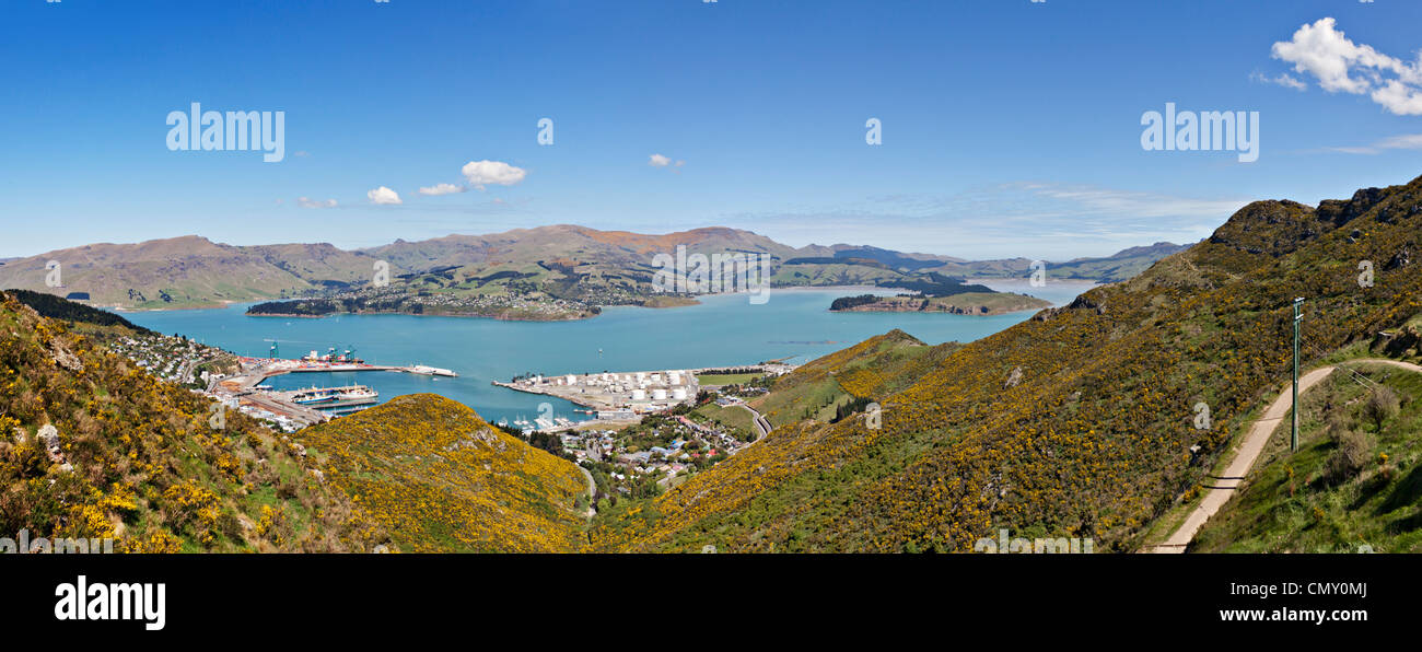 Panorama del Porto di Lyttelton e Lyttelton Harbour Foto Stock