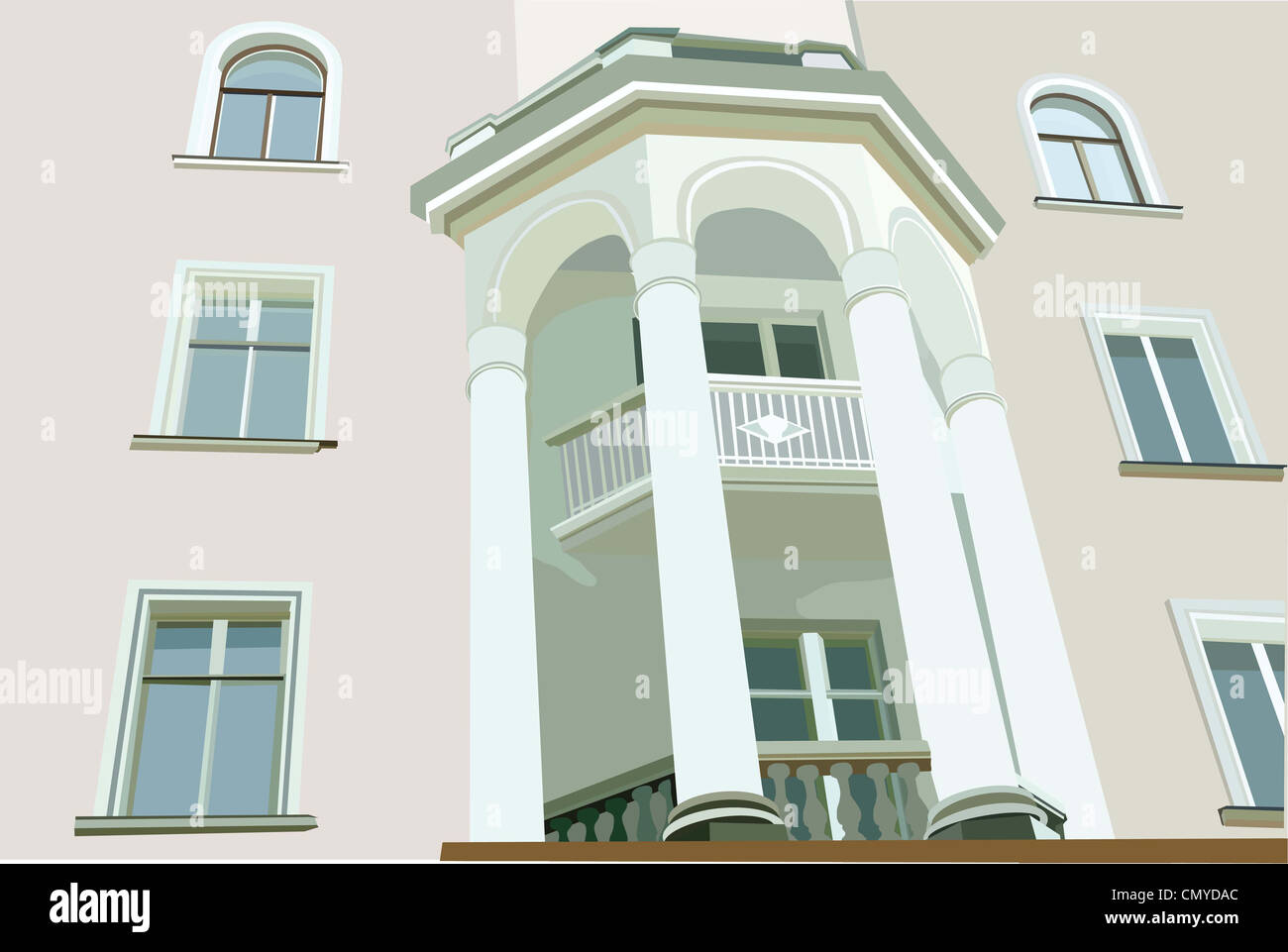 Immagine facciata di casa con colonne bianche Foto Stock