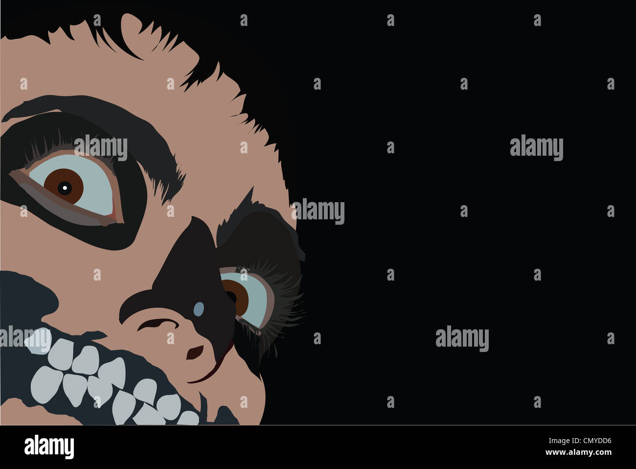 Immagine della faccia del clown con spaventosi denti Foto Stock