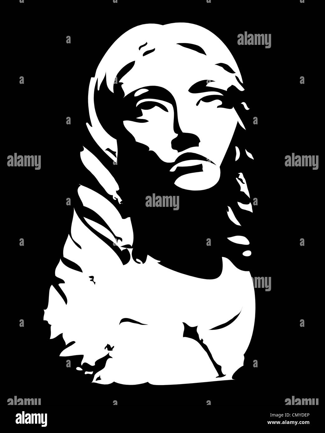 La scultura della testa di donna che guarda in alto Foto Stock