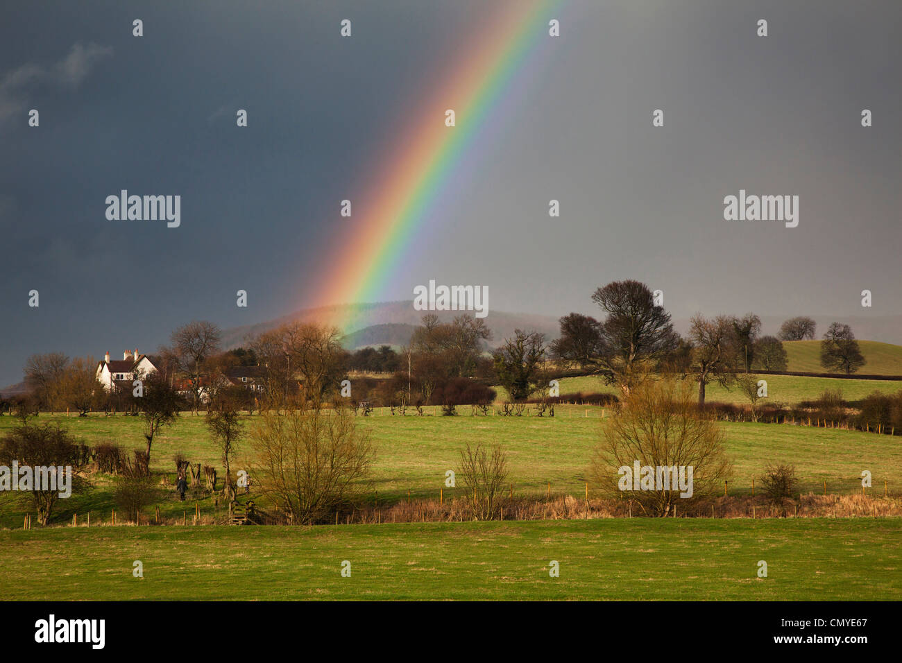 Guardando da Leake a oltre Silton, North Yorkshire in primavera acquazzone Foto Stock