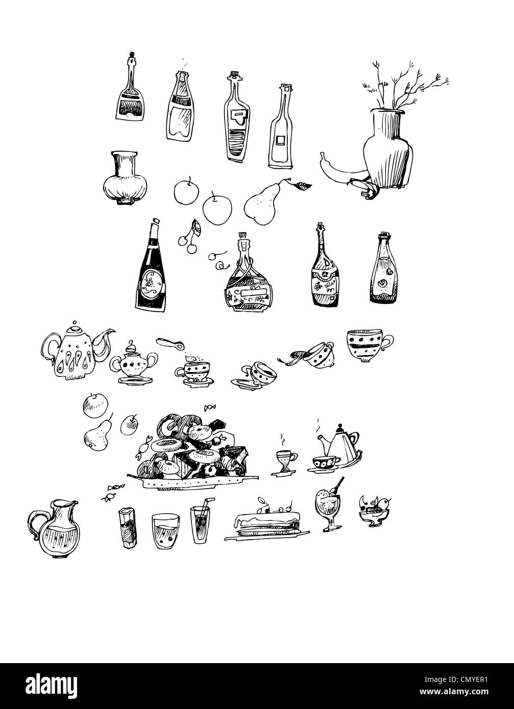 Immagine di vari alimenti è nero Foto Stock