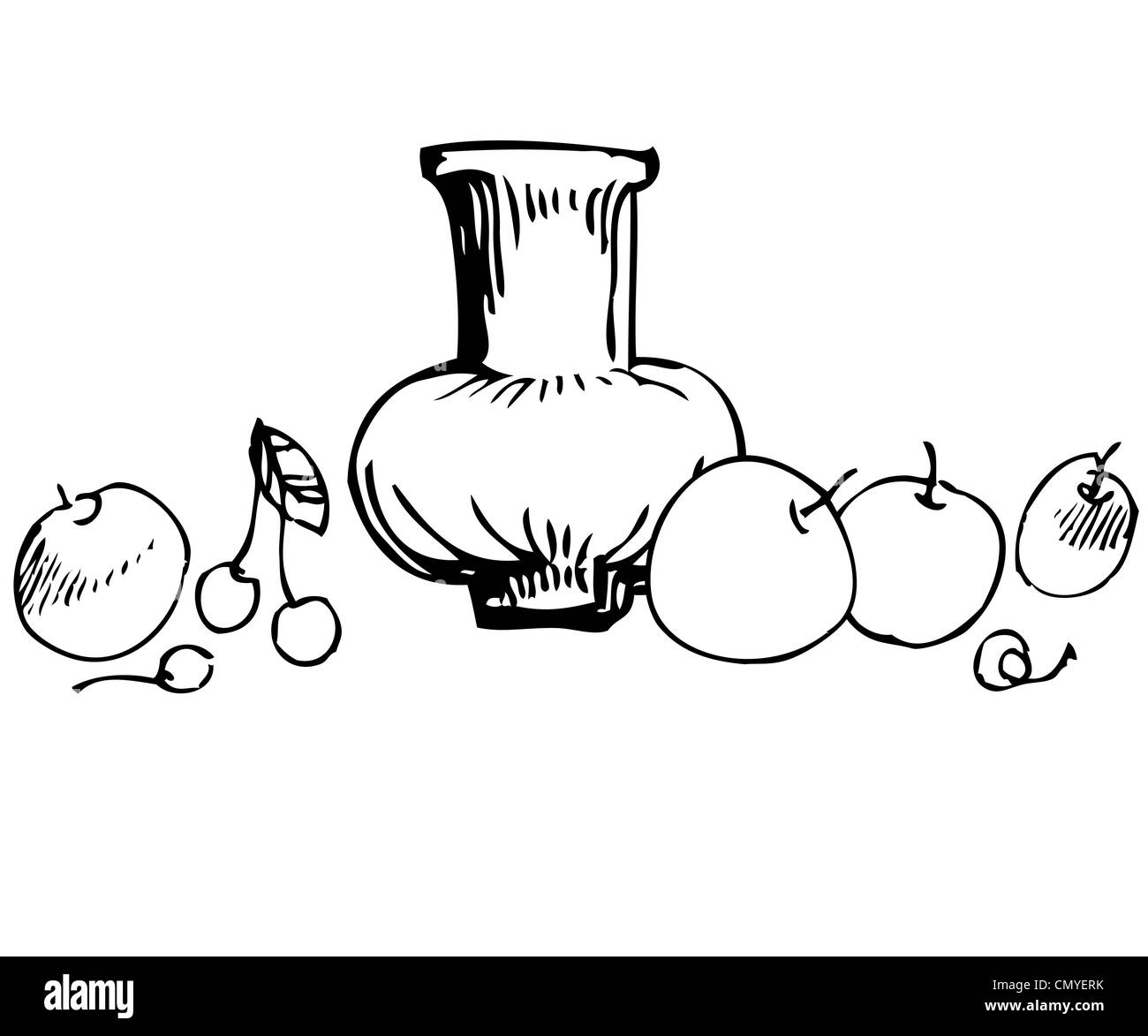 Immagine di vita ancora è nero con mele e bacche Foto Stock