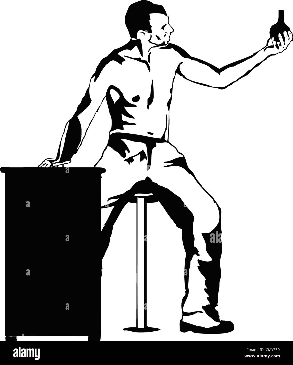 In bianco e nero di uomini conduzione di esperimenti di chimica Foto Stock