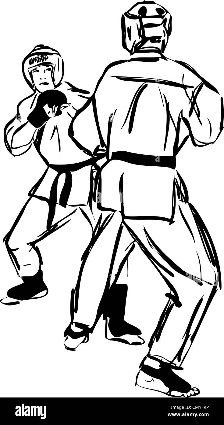 Il Karate Kyokushinkai schizzo di arti marziali e sport di combattimento Foto Stock