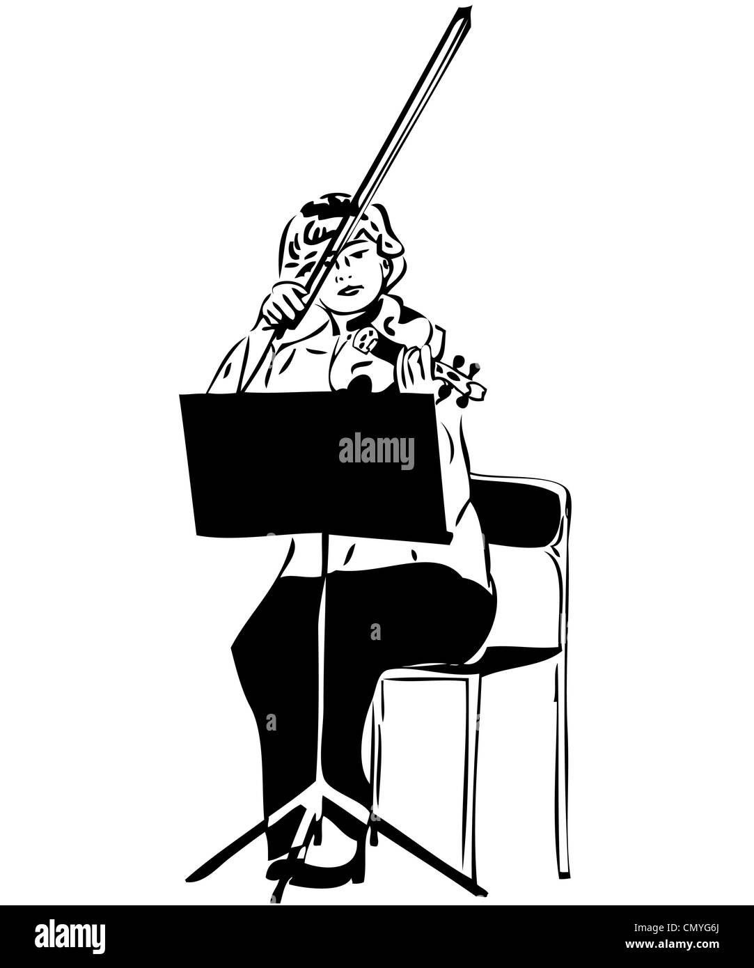 Un schizzo di una ragazza che gioca un violino viola Foto Stock