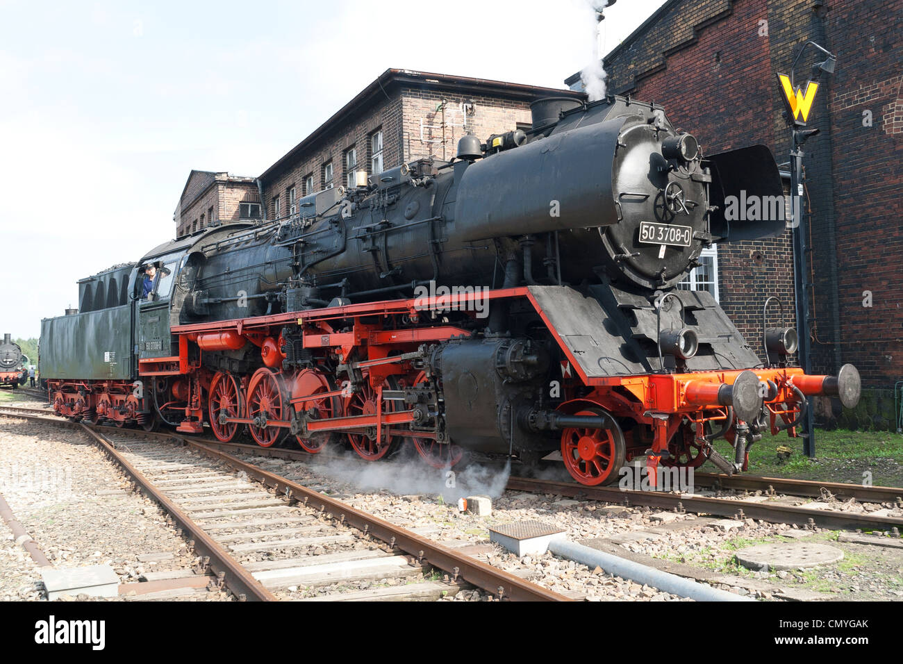 Un tedesco di locomotiva a vapore a vapore Hilbersdorf capannone vicino a Chemnitz, Germania Foto Stock