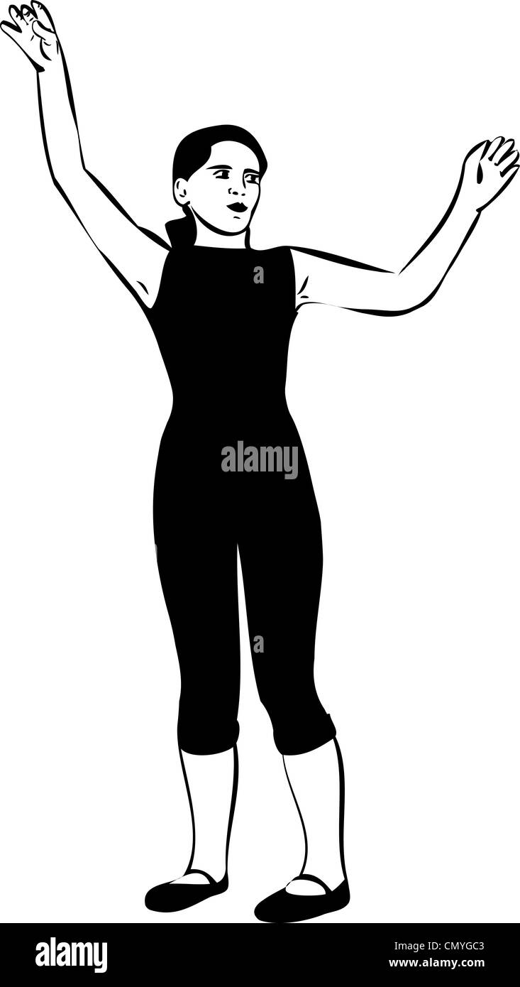 Schizzo della ragazza in nero collant con bracci sollevati Foto Stock