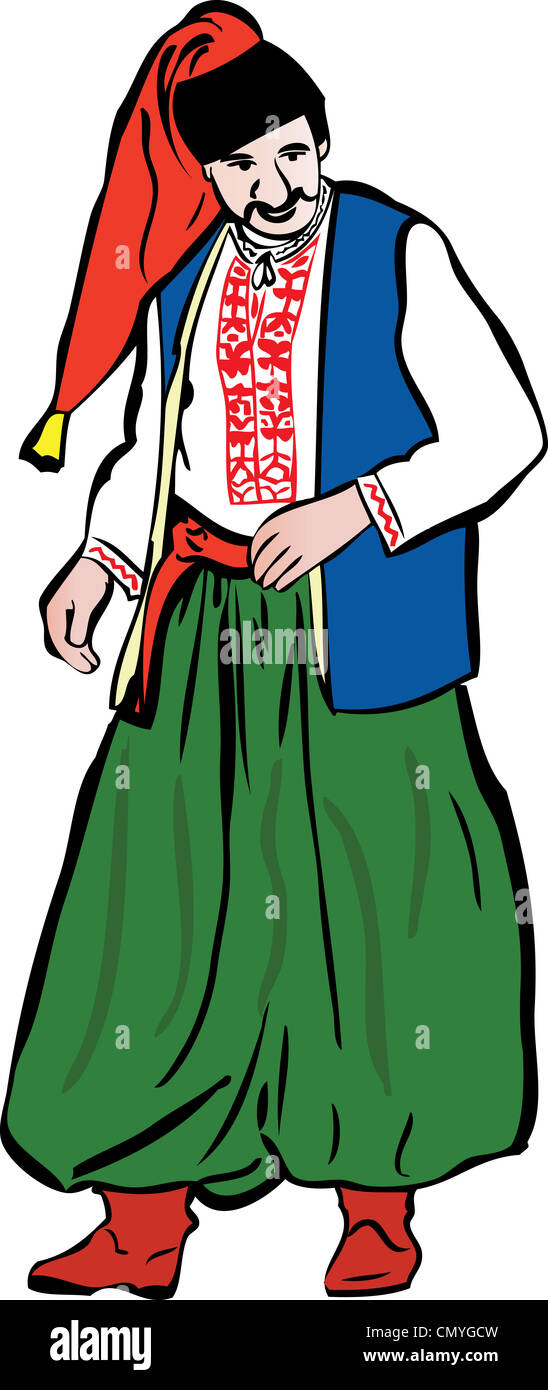 Un cosacco ucraino in verde pantaloni e un giubbotto blu Foto Stock