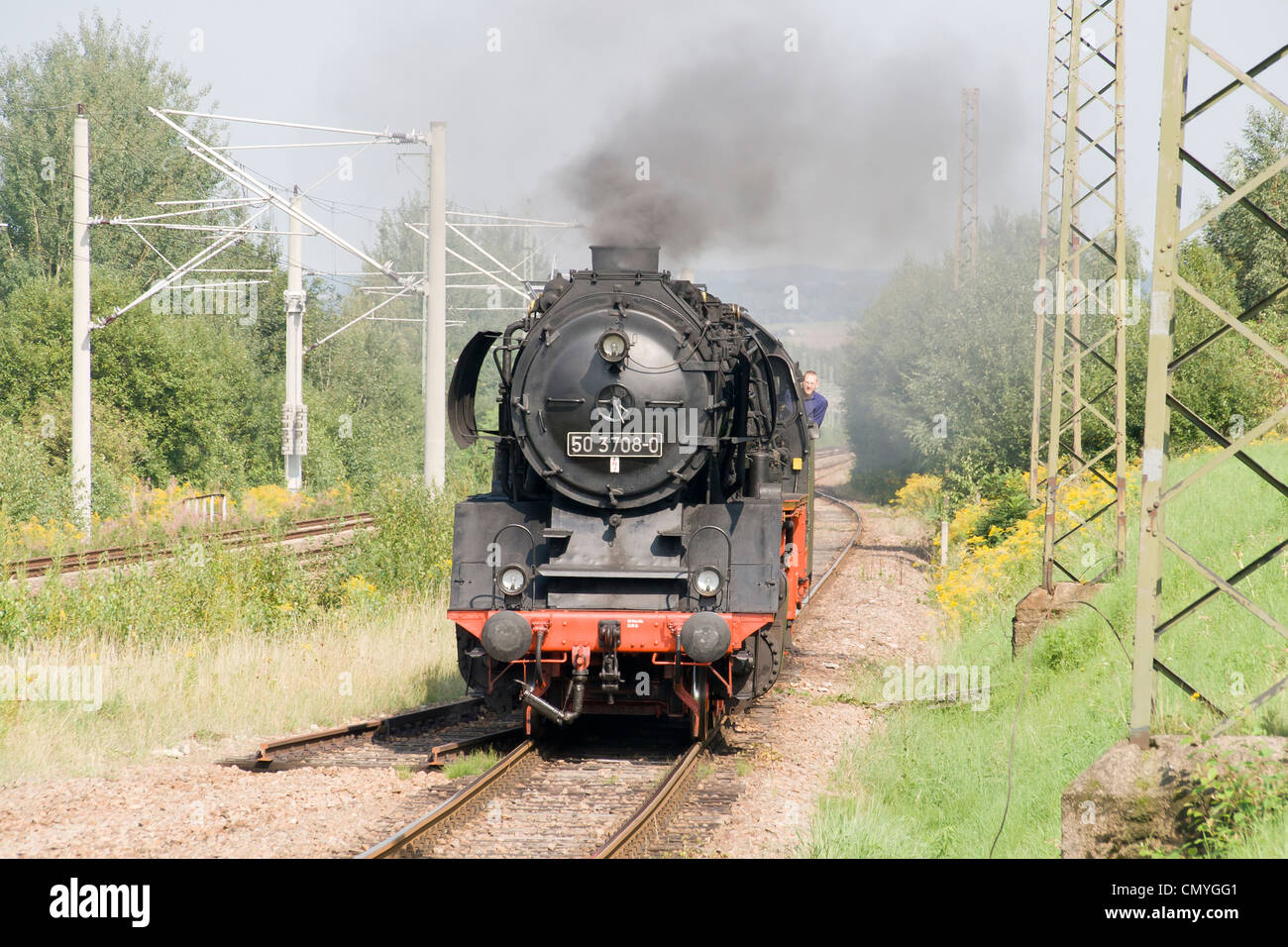 Un tedesco di locomotiva a vapore a vapore Hilbersdorf capannone vicino a Chemnitz, Germania Foto Stock