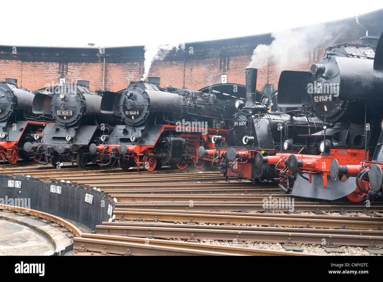Un tedesco di locomotiva a vapore a vapore Hilbersdorf capannone vicino a Chemnitz, Germania Foto Stock