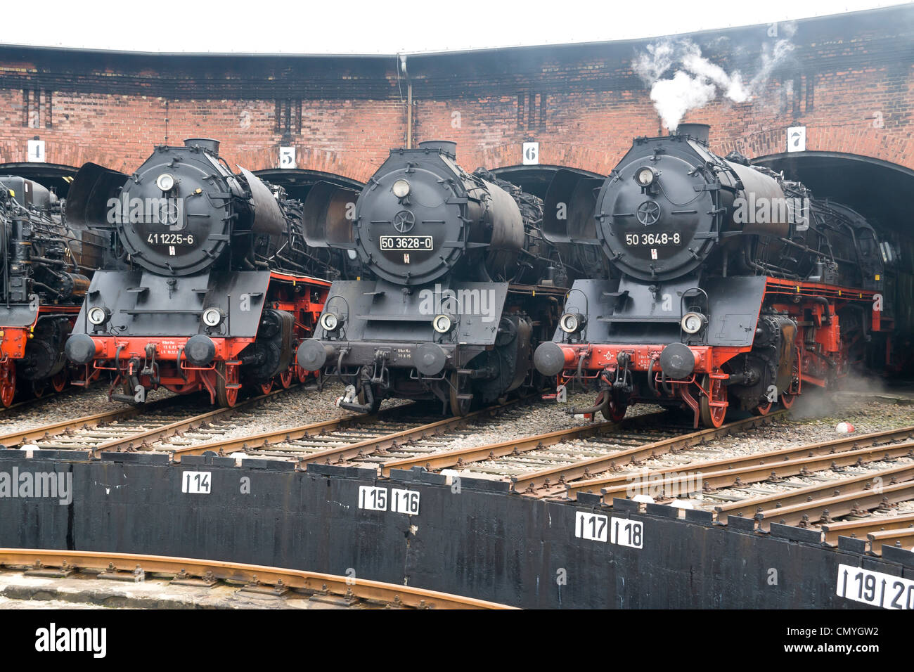 Un tedesco di locomotiva a vapore a vapore Hilbersdorf capannone vicino a Chemnitz, Germania Foto Stock