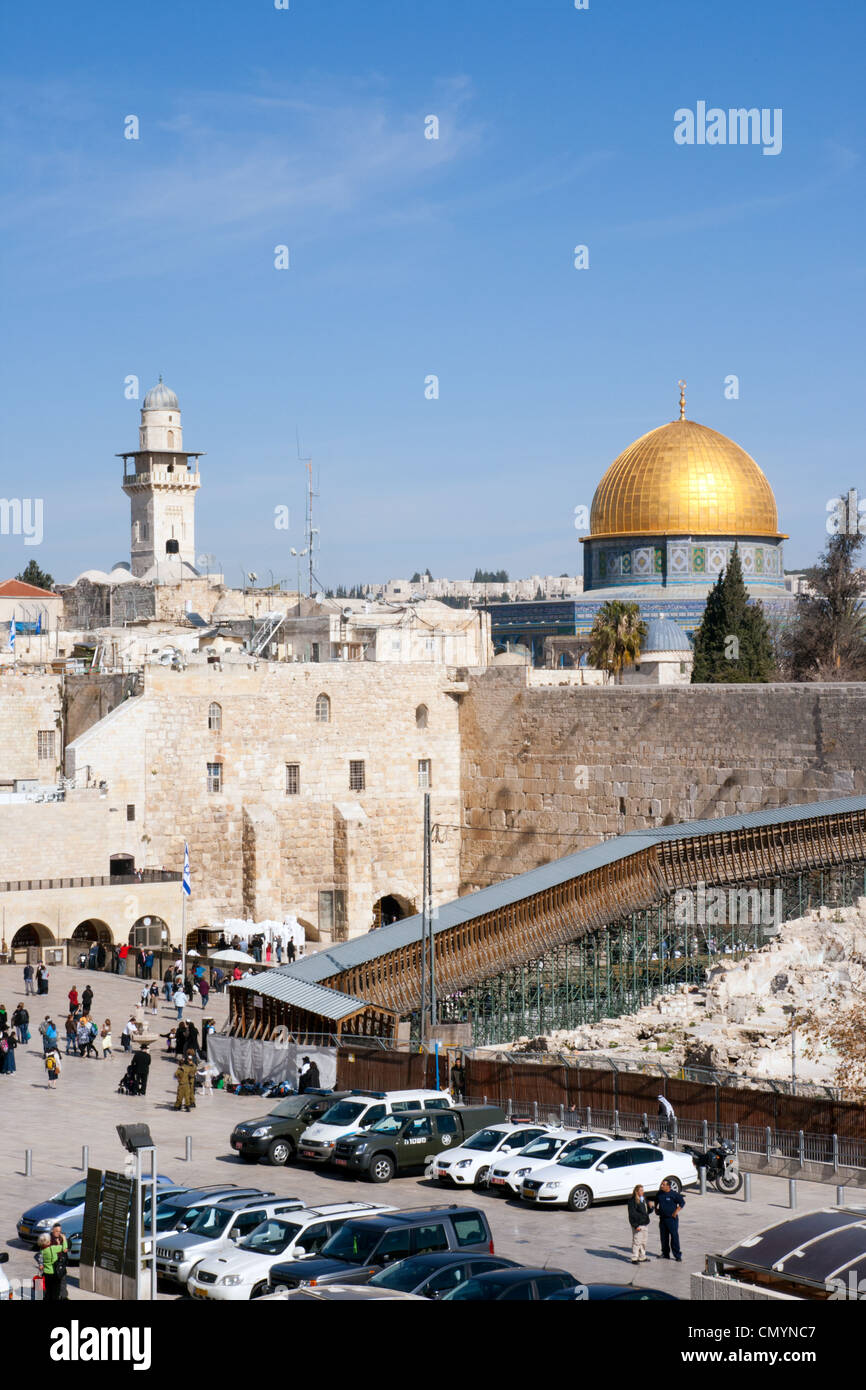 Il Muro del Pianto e la Cupola della roccia a Gerusalemme, Israele Foto Stock