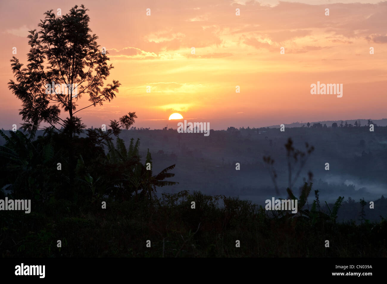 Ruanda tramonto, Africa orientale Foto Stock
