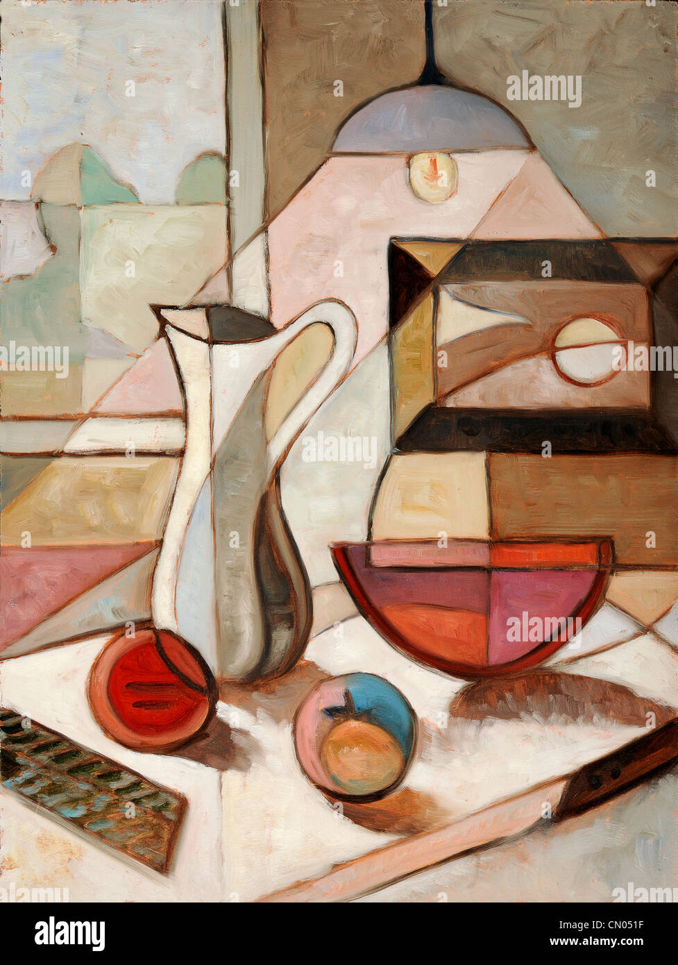 Abstract dipinto a olio di vita ancora con la brocca e frutta Foto Stock