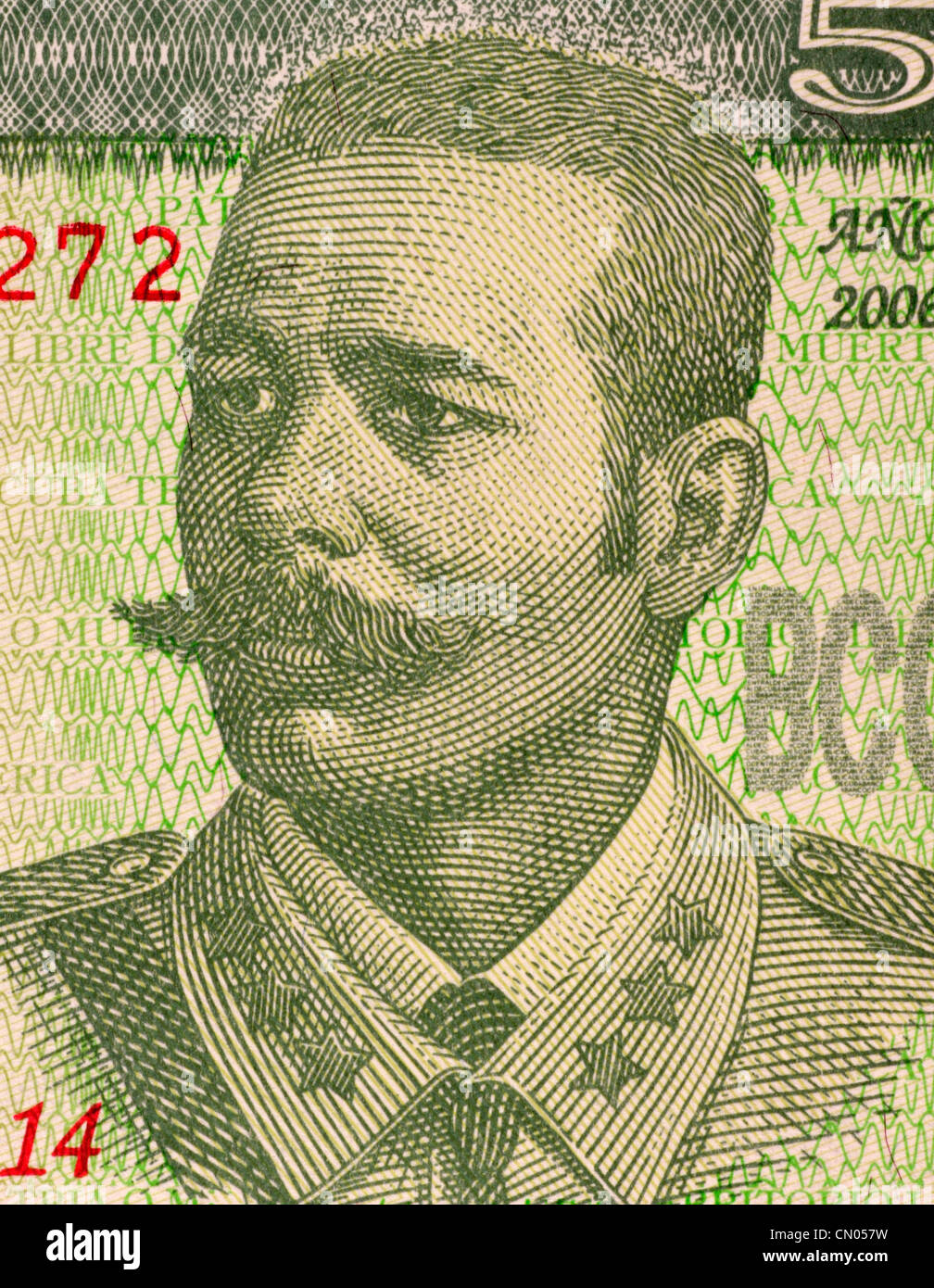 Antonio Maceo Grajales (1845-1896) su 5 pesos 2006 banconota da Cuba. Secondo il comando dell'esercito Cubano di indipendenza. Foto Stock