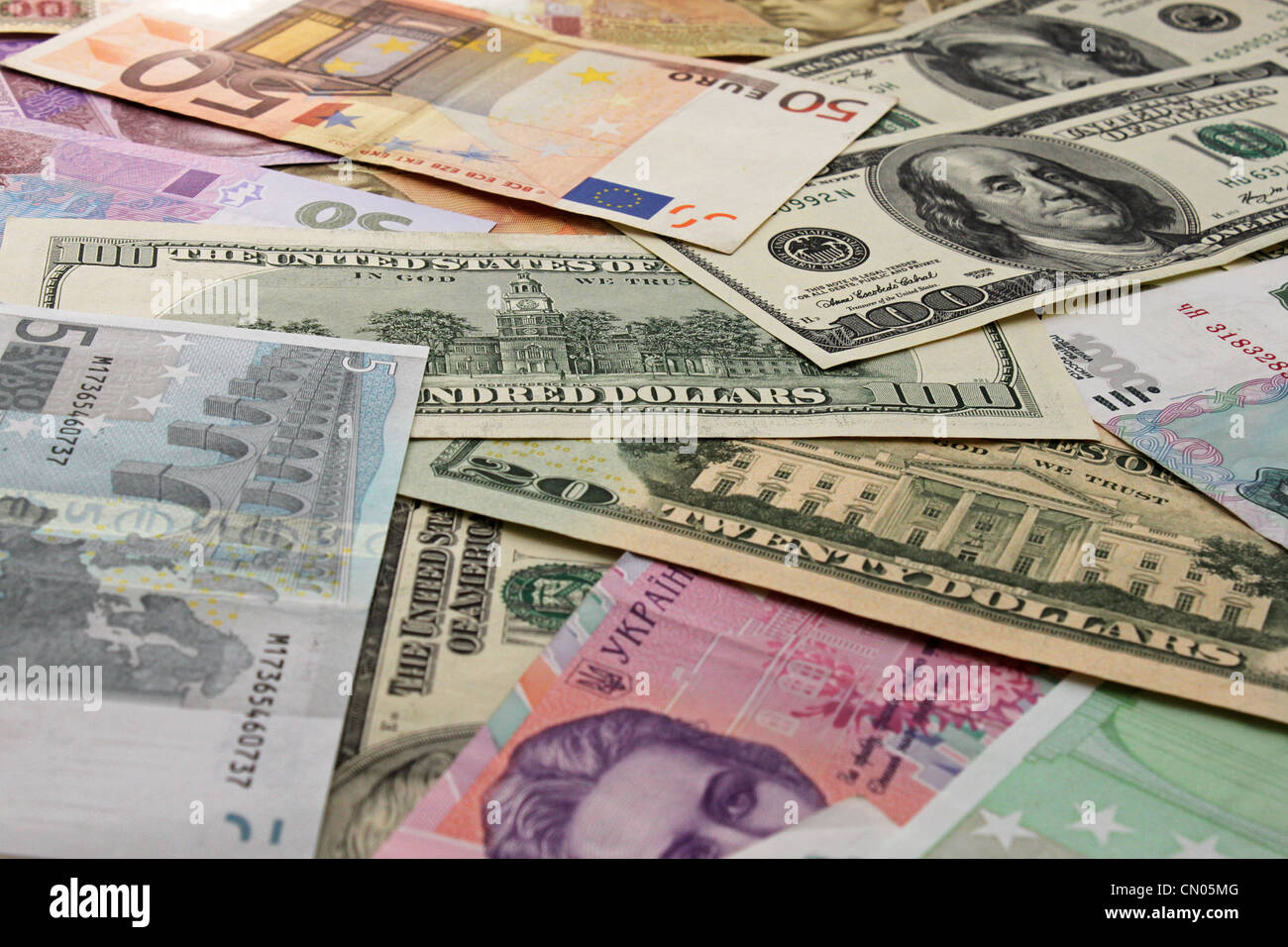 Valute: Euro, Dollaro, rublo, hrivna Foto Stock