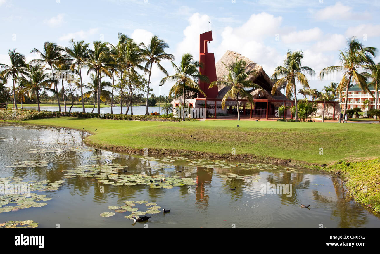 Le palme vicino al lago a Punta Cana nella Repubblica Dominicana Foto Stock