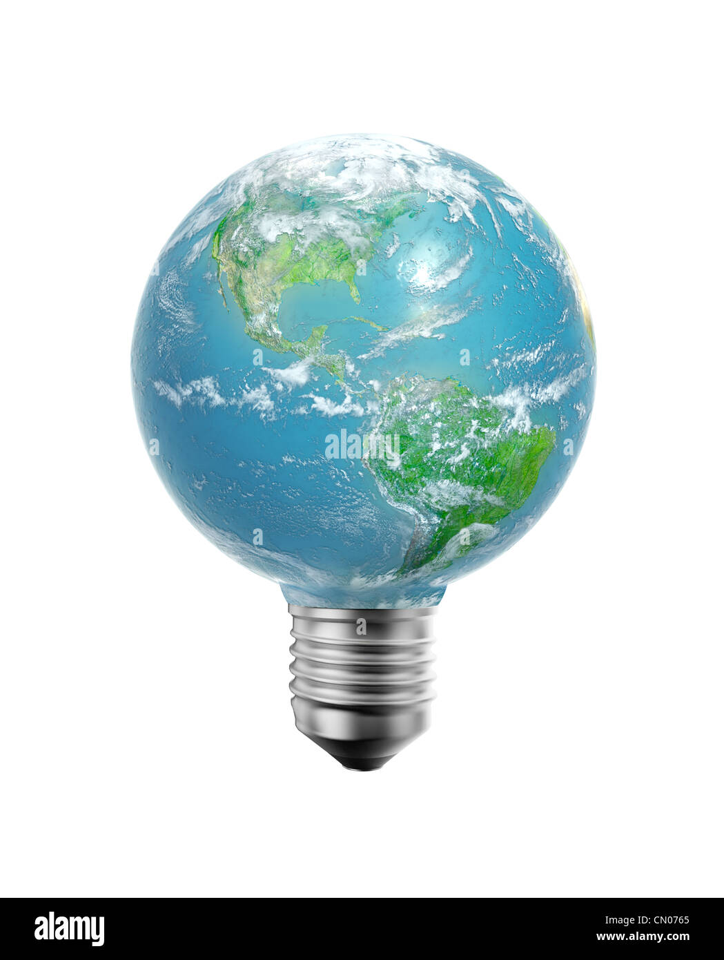 Globo terrestre sulla parte superiore di una lampadina Foto Stock