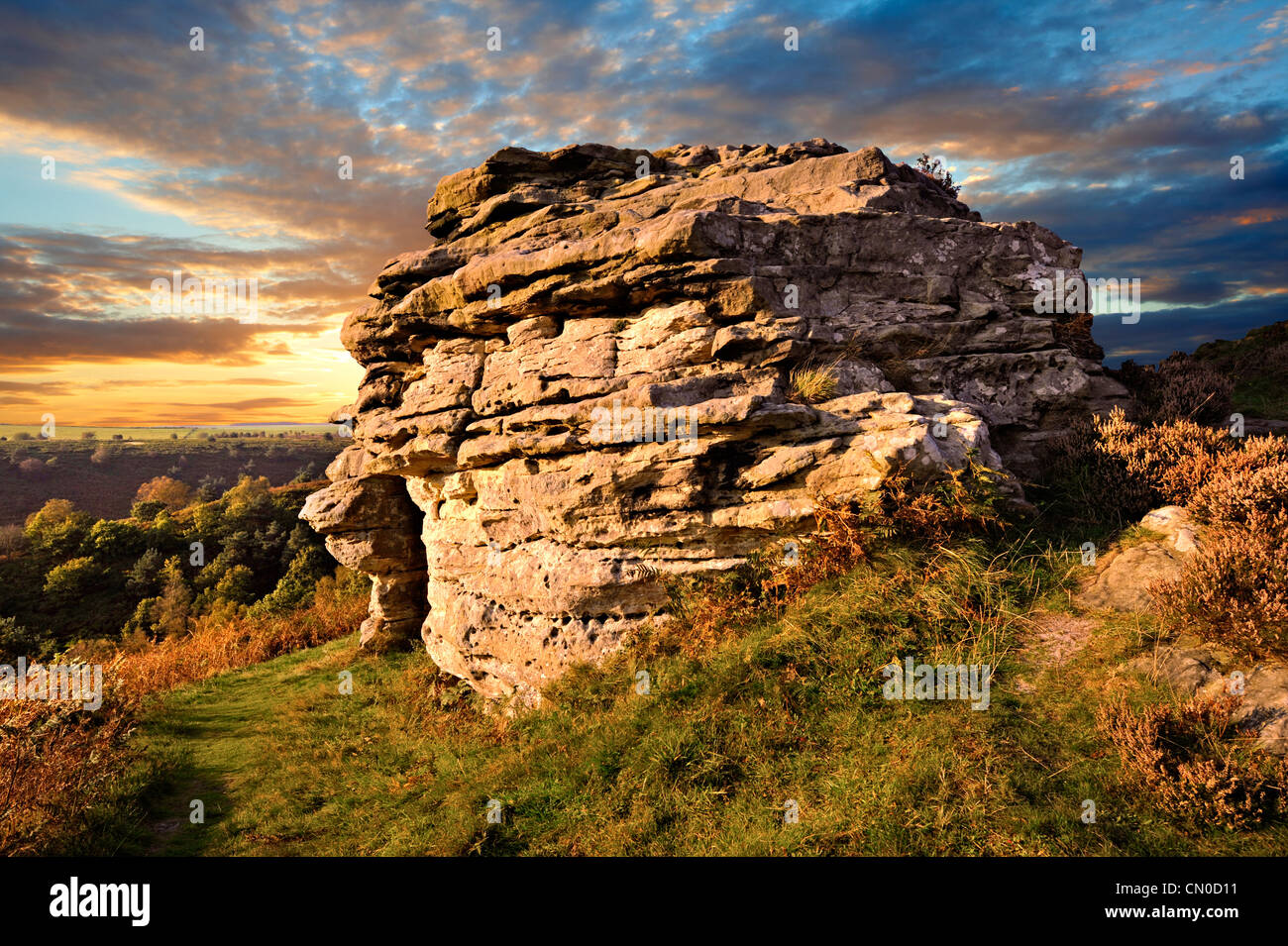 Bridestones formazioni rocciose North Yorks Moors National Park. Yorkshire . Inghilterra Foto Stock