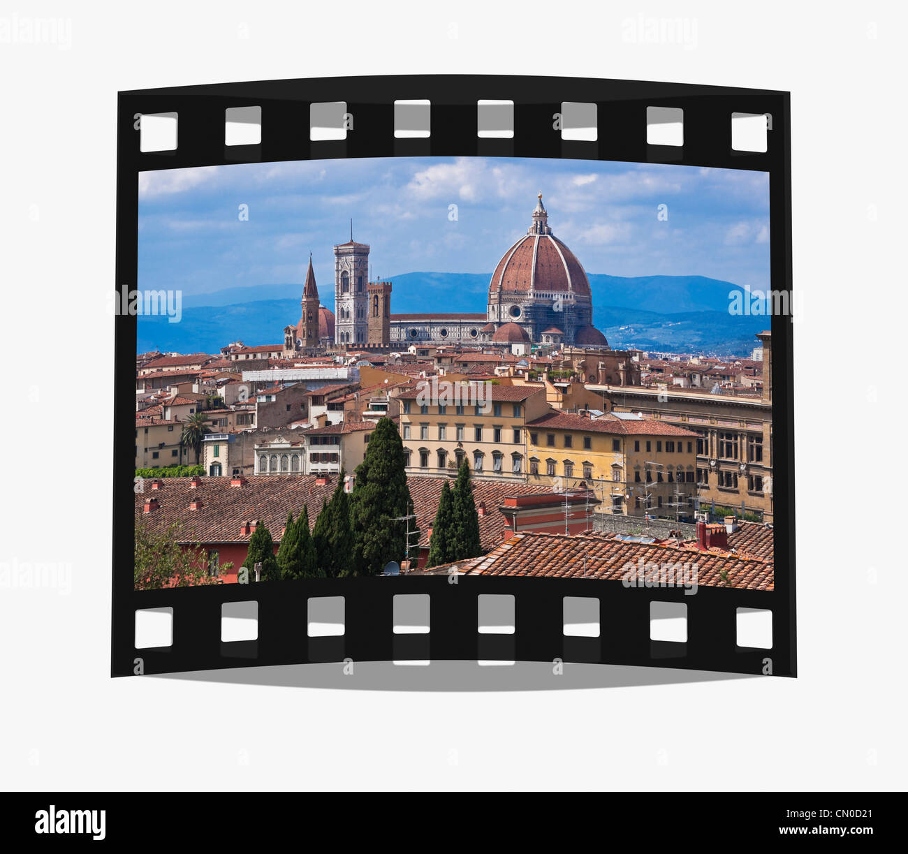 Filmina: vista sul Duomo di Santa Maria del Fiore e il campanile di Firenze, Toscana, Italia, Europa Foto Stock