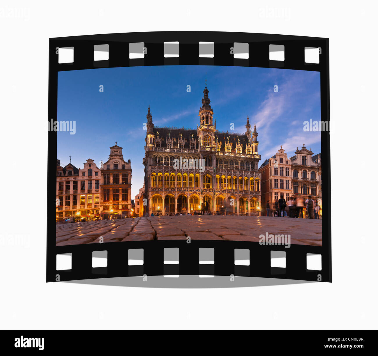 Filmina: Grand Place, la piazza del mercato con il barocco le case delle corporazioni e Kings house, Bruxelles, Belgio, Europa Foto Stock