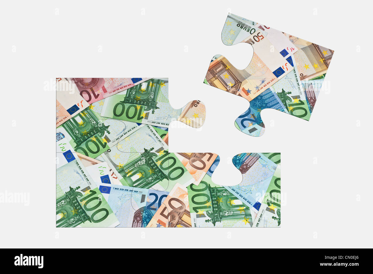 Puzzle: molte diverse banconote in euro sono accanto a ciascun altro Foto Stock