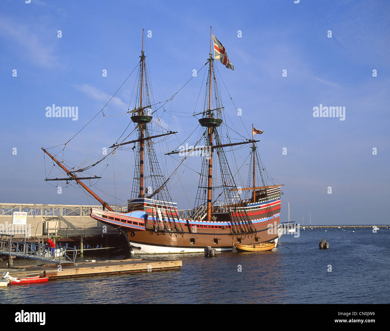Mayflower II nave replica, Plymouth Rock, porto di Plymouth, Plymouth, Massachusetts, Stati Uniti d'America Foto Stock