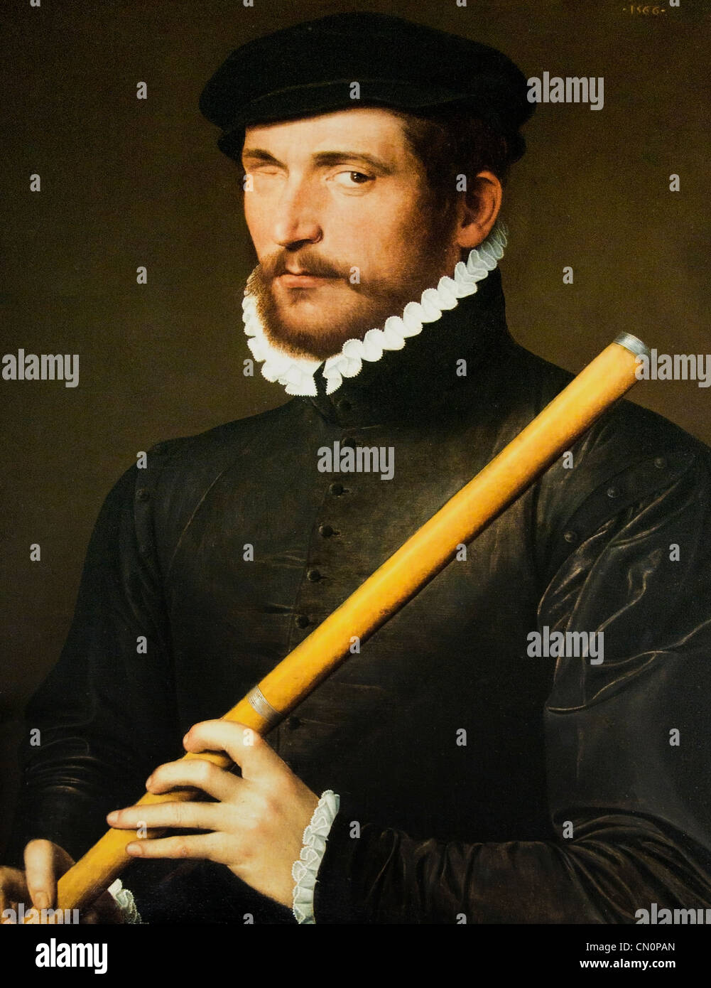 Egli flautista cieco Scuola di francese - Le borgne flûtiste Ecole Francaise 1566 francesi al Louvre Francia Foto Stock