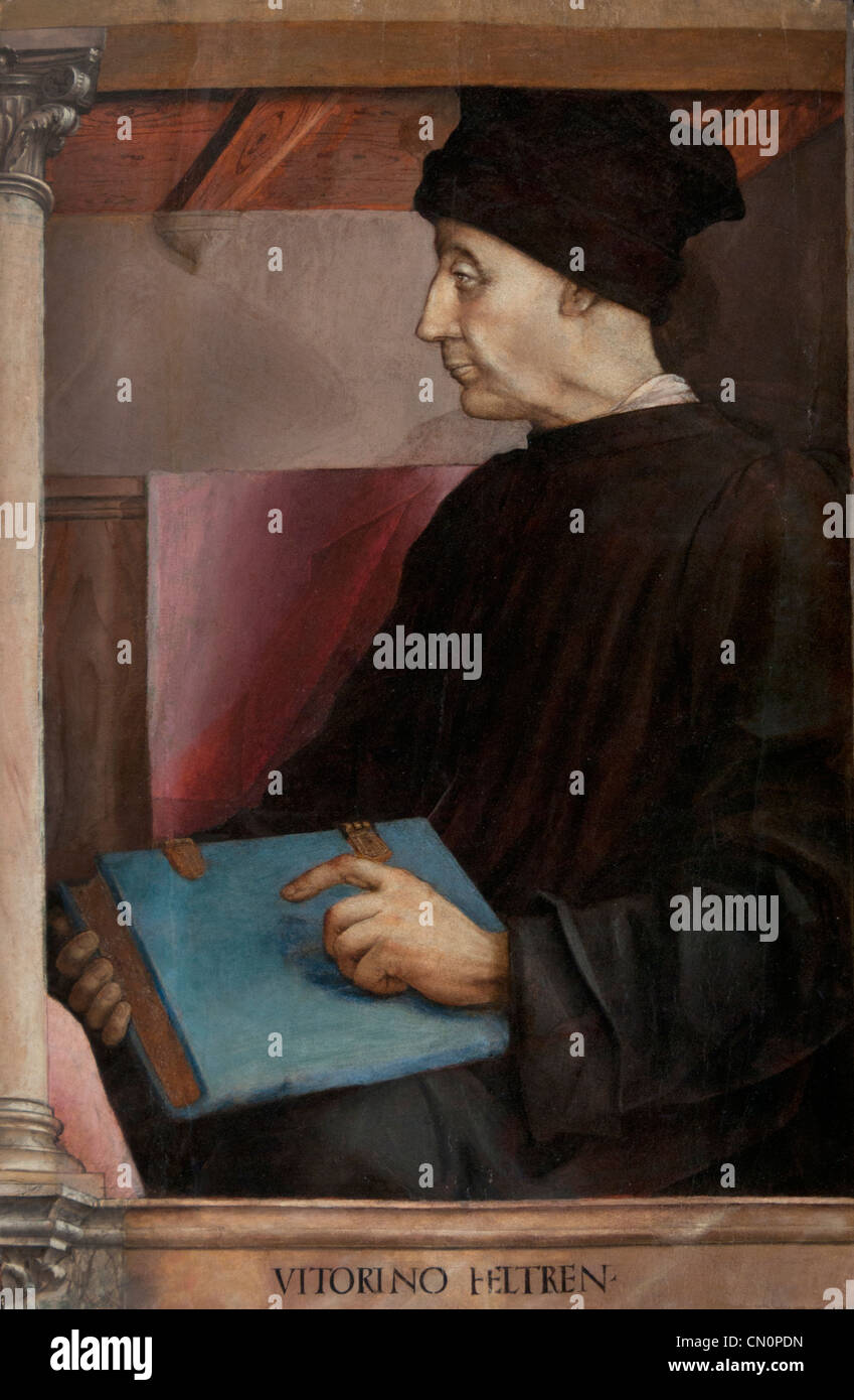 Vittorino da Feltre 1378 - 1446 umanista italiano e maestro Urbino dipinti1474 Justus van Gent e Pedro Berruguete Foto Stock