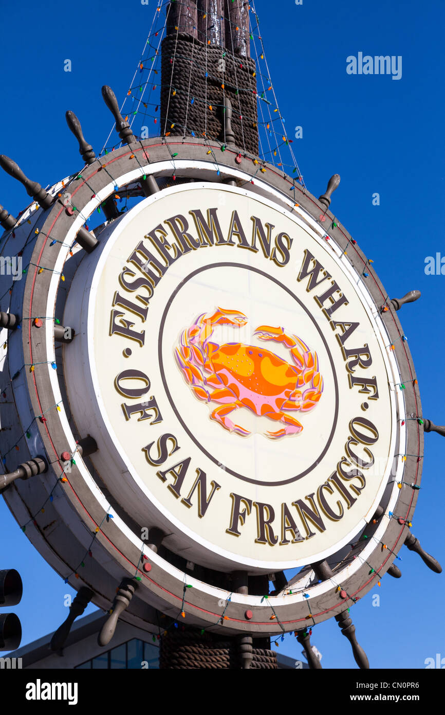 Segno di Fishermans Wharf di San Francisco California USA Foto Stock