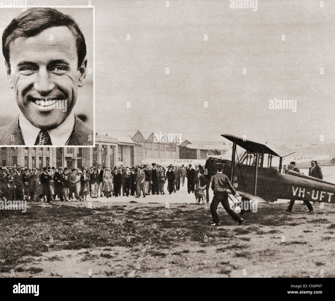 James Allan 'Jim' Mollison,inset, 1905 - 1959. Scozzese famoso aviatore pioniere. Foto Stock