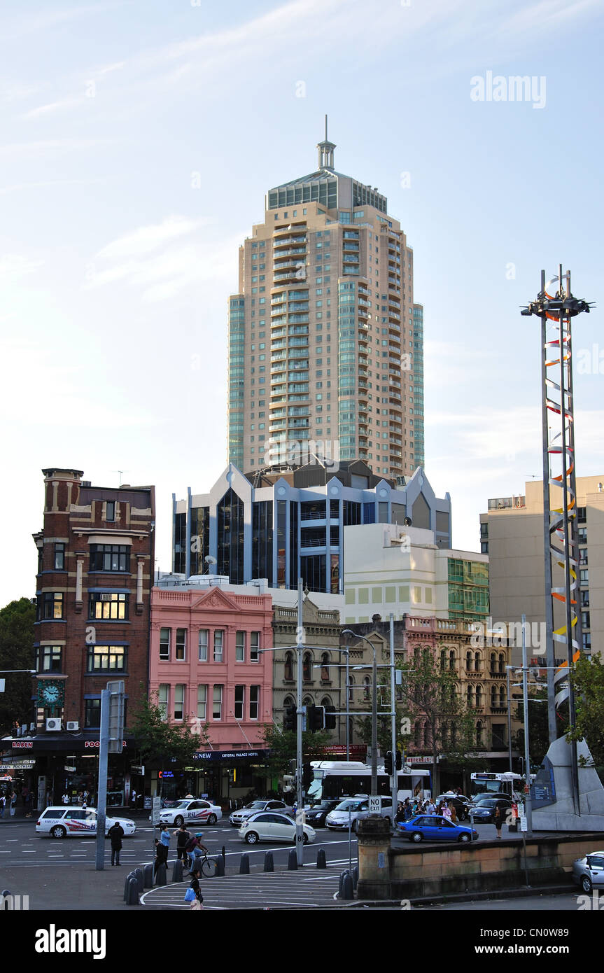 Appartamento a torre da piazza della Stazione, Haymarket, Sydney, Nuovo Galles del Sud, Australia Foto Stock