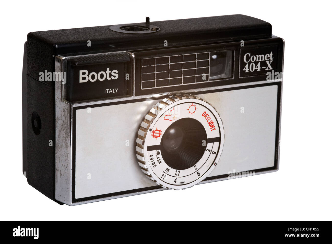 Tagliare fuori da un Kodak fotocamera instamatic sotto il nome di marca stivali, made in Italy Foto Stock