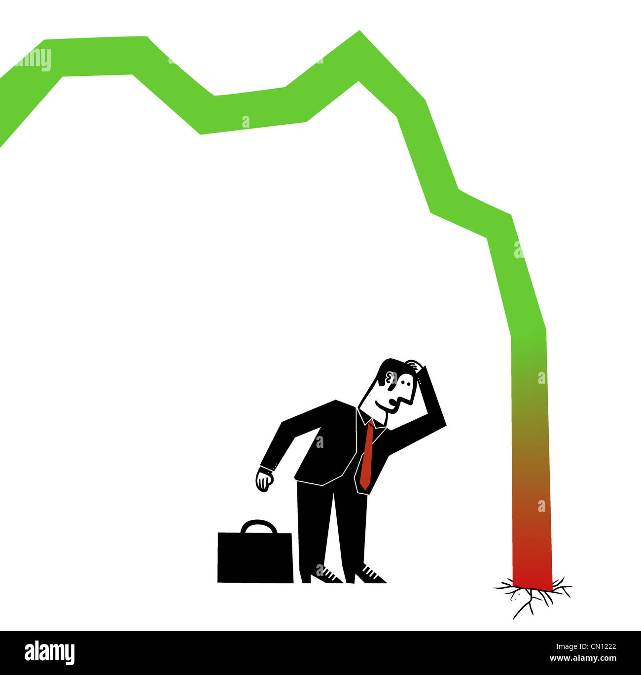 L'uomo a guardare come il diagramma di economia trasferisce il suolo Foto Stock