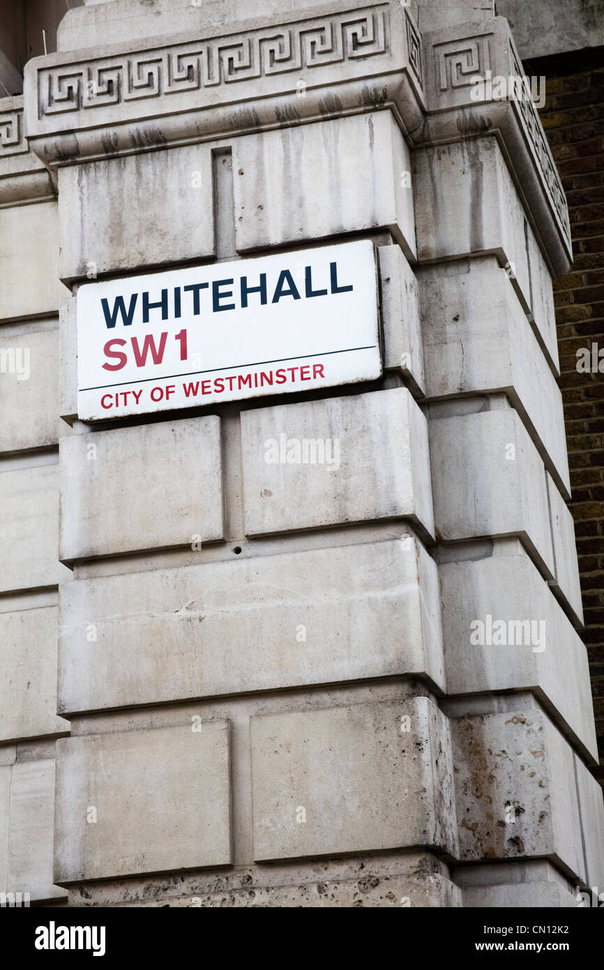 Whitehall street segno, London, Regno Unito Foto Stock