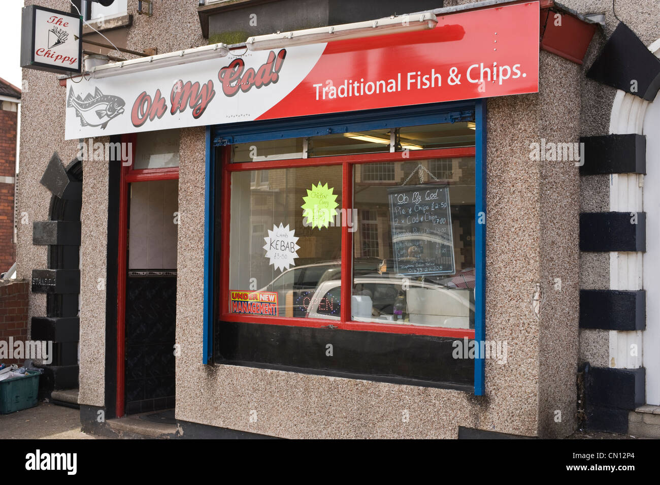 Esterno del OH MIO COD il tradizionale pesce e chip shop in Newport South Wales UK Foto Stock