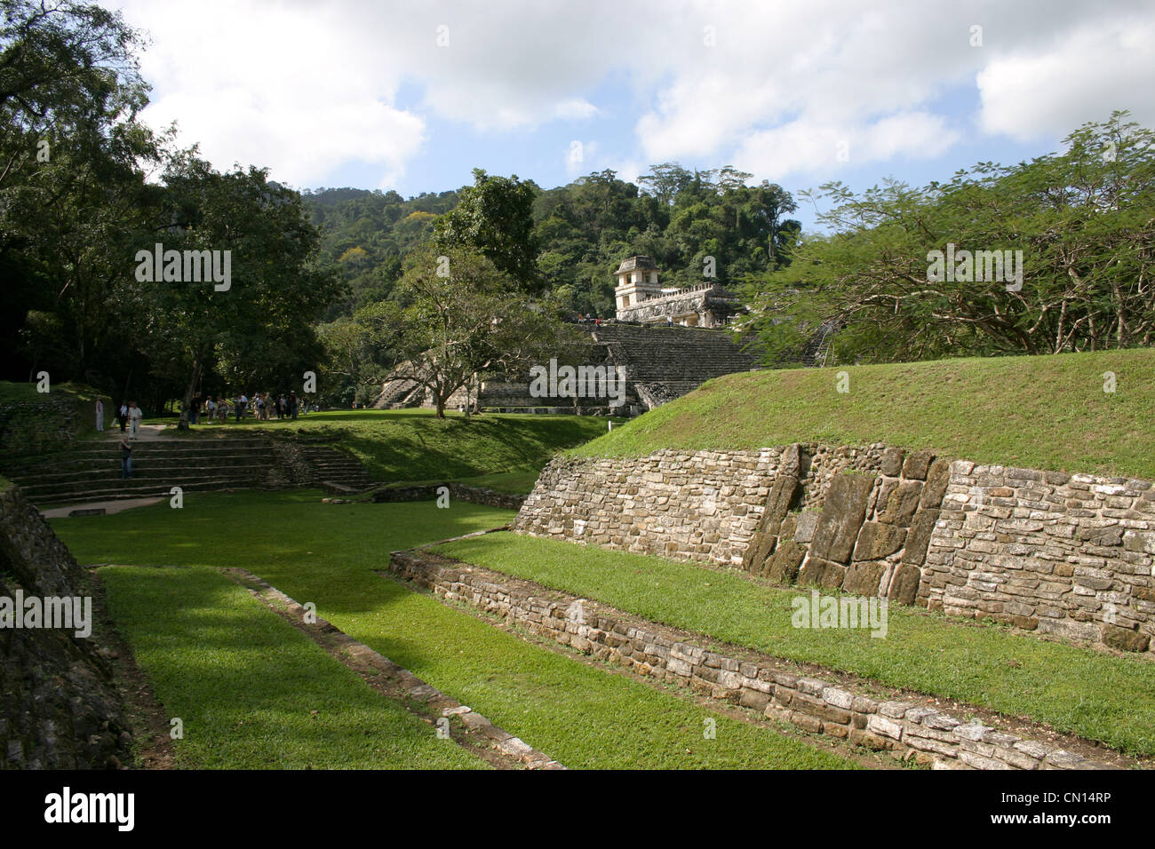 La Ruta Maya Messico Chiapas Palenque ballcourt Pelote Tempio turismo. Foto Stock