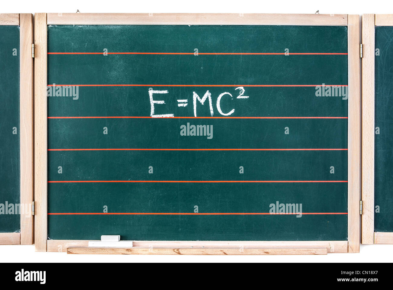 E=mc2 scritta su una lavagna Foto Stock