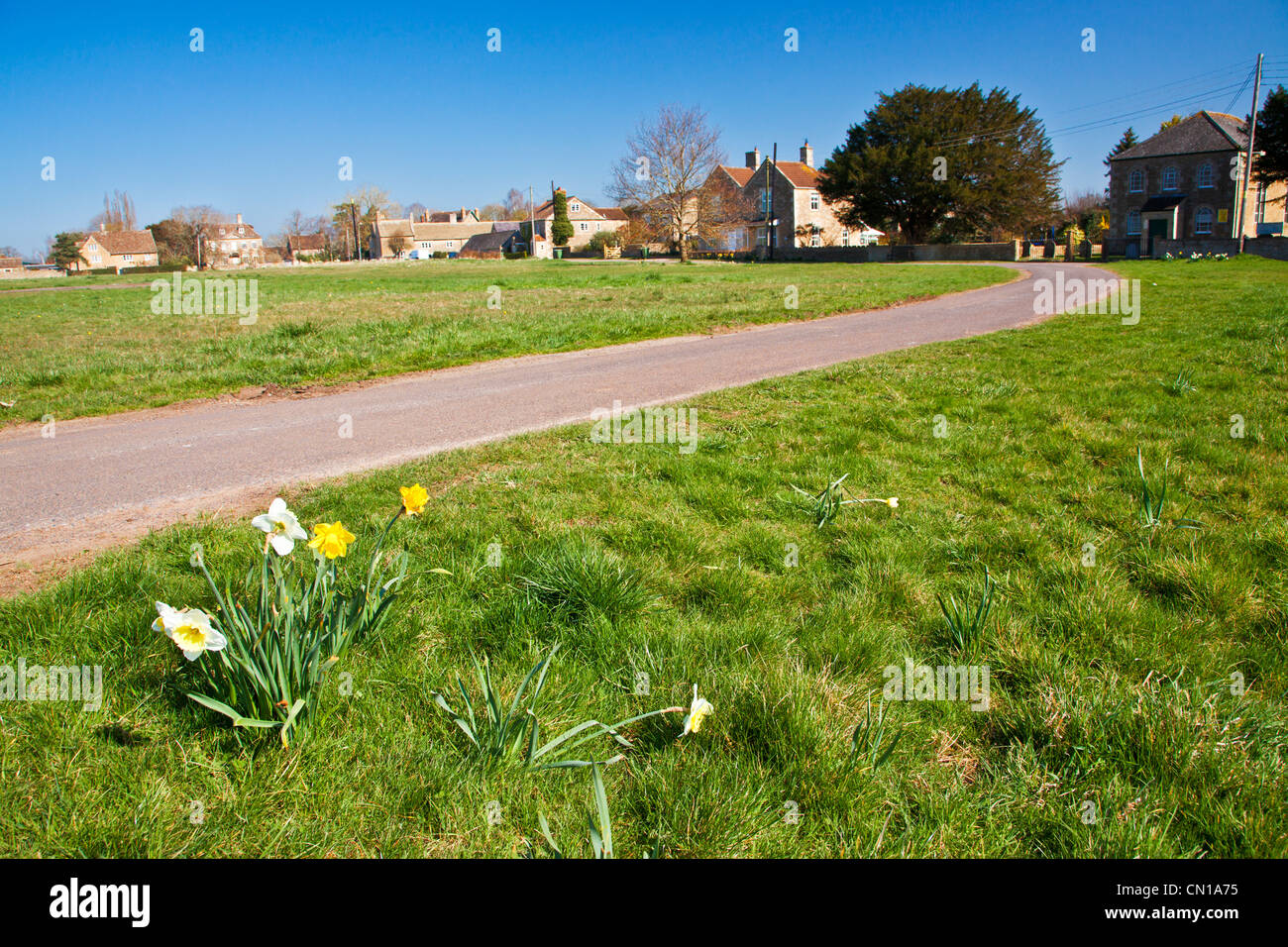 Case intorno alla grande comune aperto a Broughton Gifford, Wiltshire, Inghilterra, Regno Unito Foto Stock
